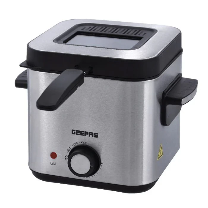 The Geepas Deep Fryer GDF36016 has a 1.5-liter capacity and features a stainless steel body, a non-stick coating for easy cleaning, adjustable temperature control for precise cooking