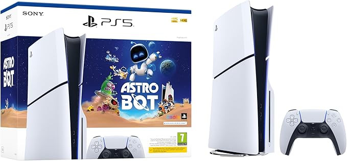 PlayStation 5 Standard Edition Console with Astro Bot, 1TB SSD, 4K gaming capabilities, and DualSense Wireless Controller.