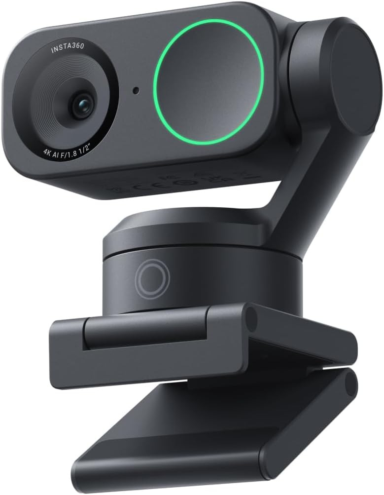 Insta360 Link 2 Black- PTZ 4K Webcam for PC/Mac, 1/2" Sensor, AI Tracking, HDR, AI Noise-Canceling Mic