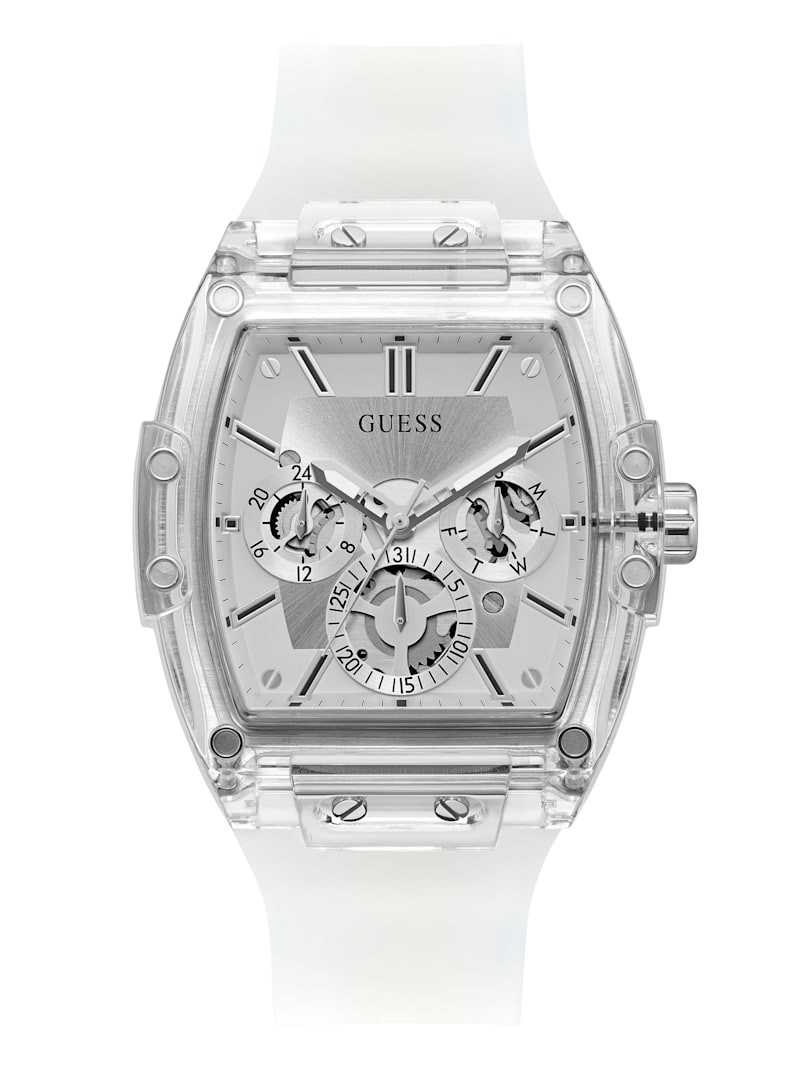 Guess Phoenix Multi-Function Silver Dial White Rubber Strap Sporty Men's Watch