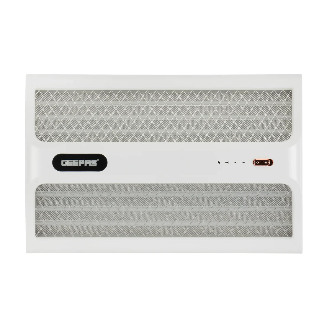Geepas Rechargeable Mosquito Killer GBK25606 is a dual-sided bug and pest killer that comes with a protective net. It has auto voltage regulation and uses low power. The device is available in white c