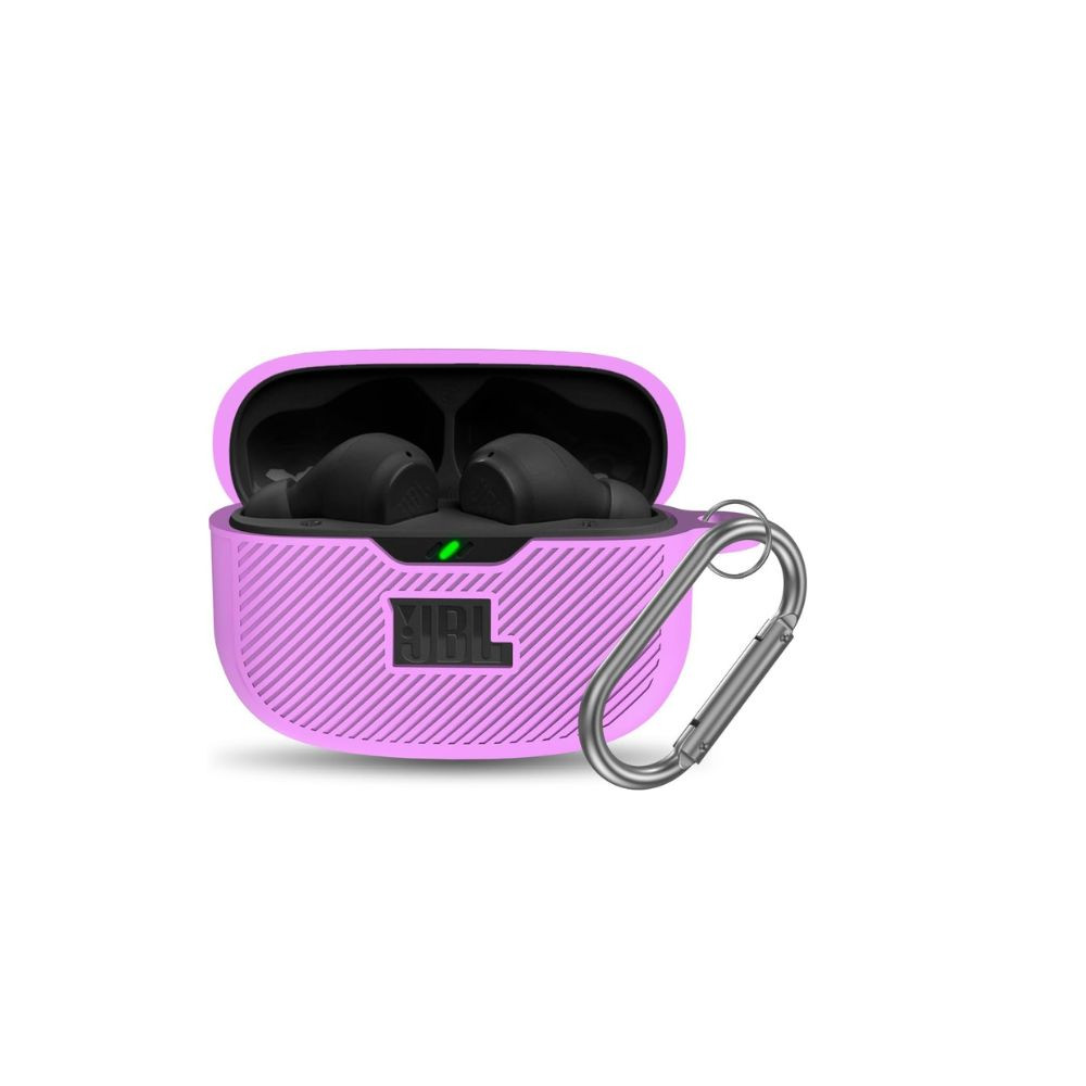 JBL Vibe 200TWS/JBL Vibe Beam Case Cover Silicone Protective Shock Cover Compatible with JBL Vibe 200TWS & JBL Vibe Beam True Wireless Headphones Charging Case with Carabiner(Purple)