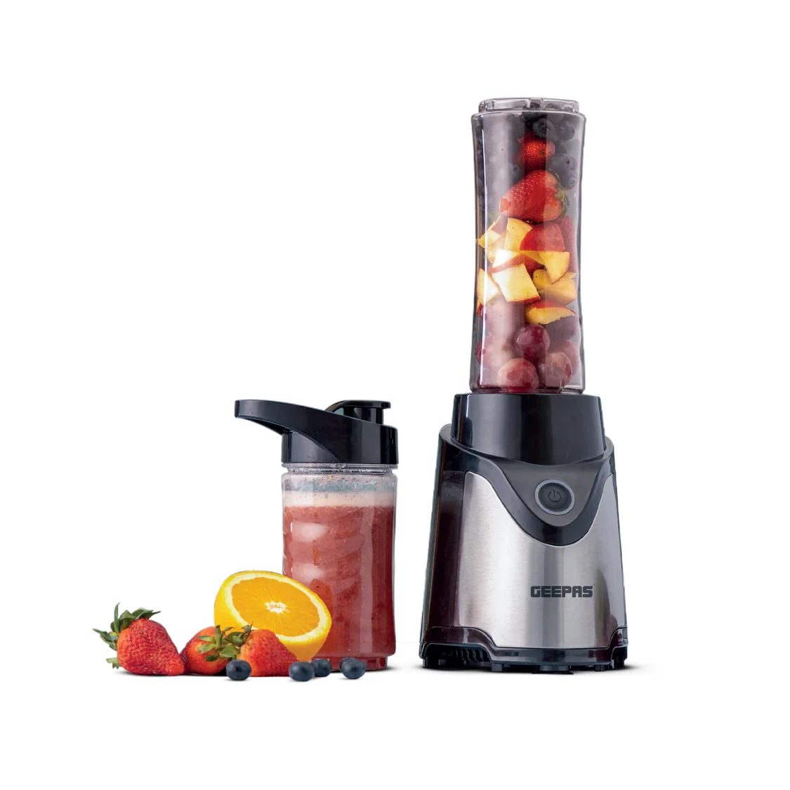 Geepas Personal Blender GSB44075N  500W Strong Motor  2 Portable Bottles (570ml and 400ml)  Clear Shatterproof Bottles with Stainless Steel Blades