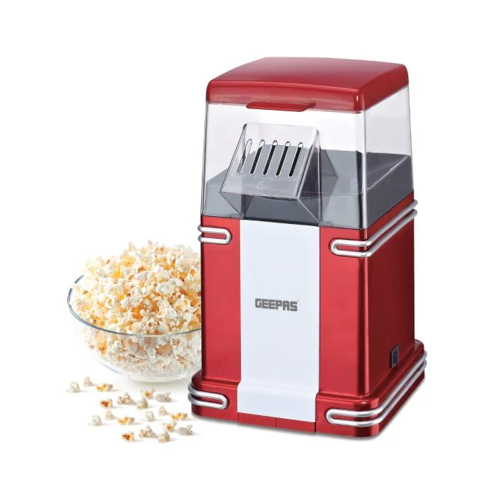 Geepas GPM841 Popcorn Maker 1200W Hot Air Oil-Free Popcorn Machine Large Capacity Healthy Popcorn Maker Easy One-Touch Operation Stylish Design