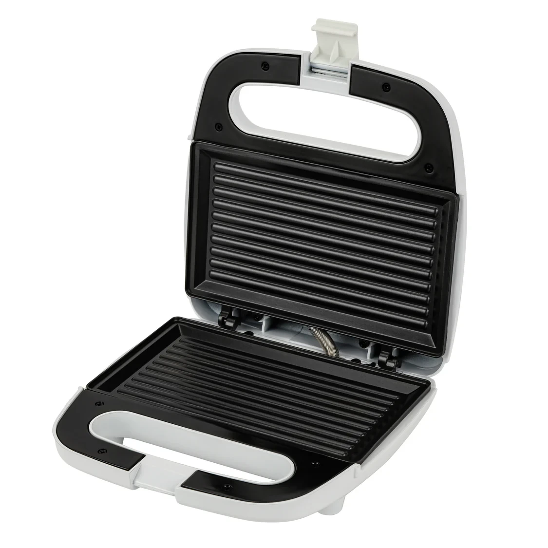 Geepas GGT686 Grill Maker is a 750W compact electric device used for making sandwiches and snacks. It features non-stick cooking plates that make it easy to prepare food.