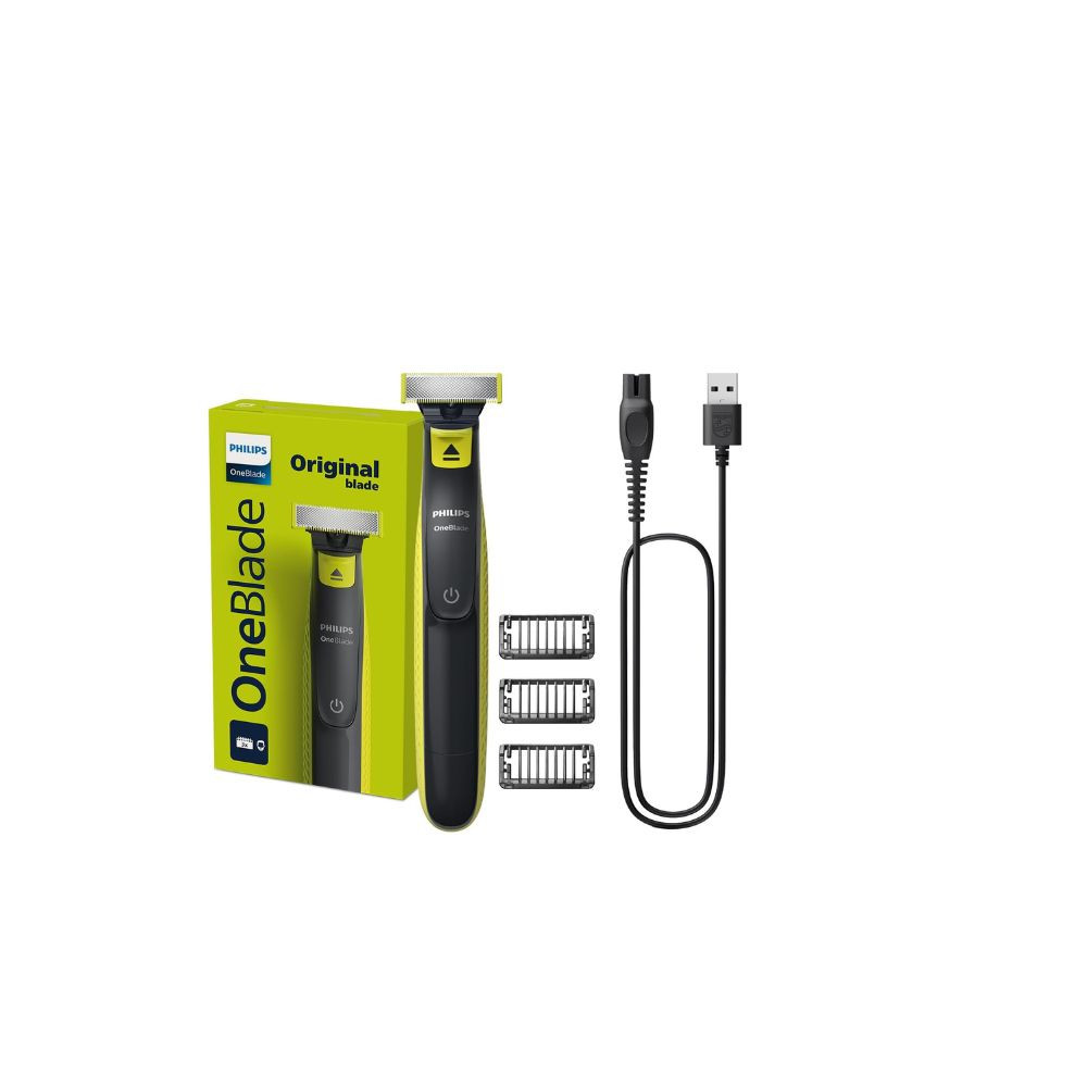 OneBlade QP2724/10,Trim, Edge & Shave Any Length of Hair,3 Stubble Combs, Dual-Sided Blade,Wet & Dry Use, 45min Cordless Use Black & Lime
