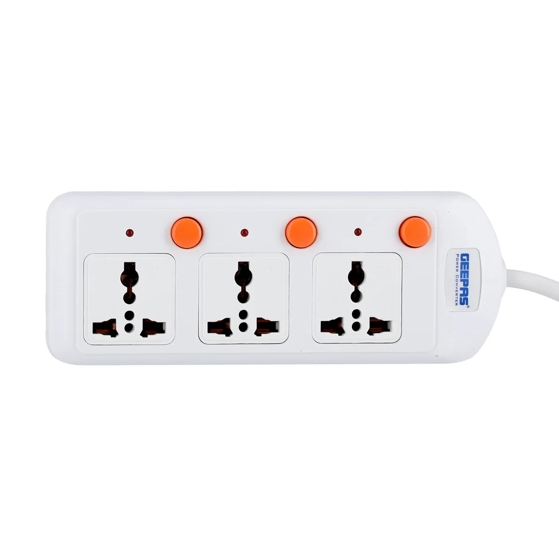 Geepas 3-way extension board with VDE plug, individual onoff switches, multi plug power socket, durable cable, safe, reliable, and convenient power solution.