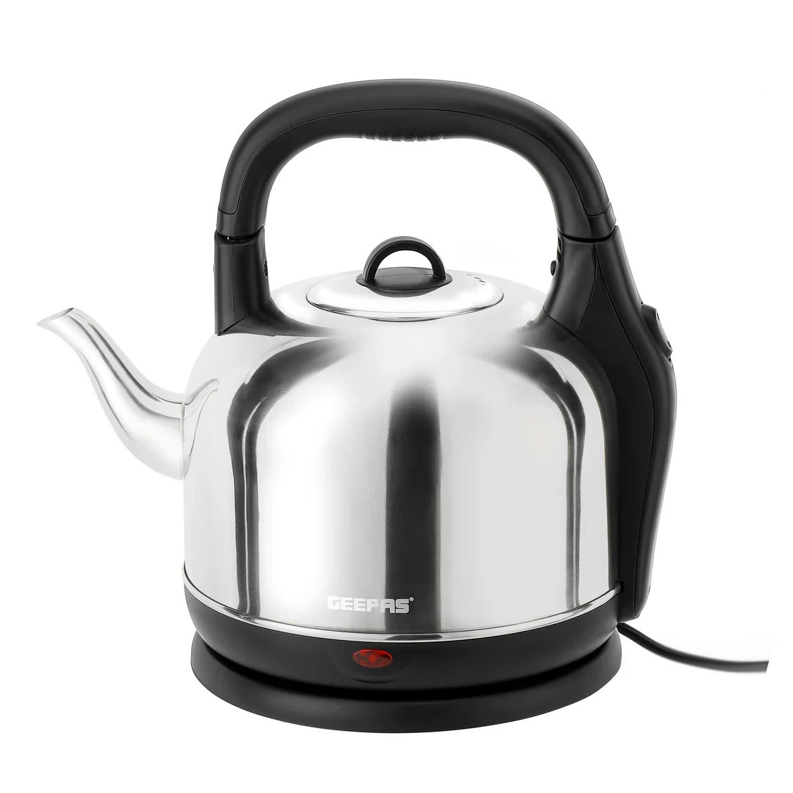 Geepas Stainless Steel Electric Kettle GK38024, 4.2 liters capacity, 2000 watts power, made with SUS 304 stainless steel body, features 360-degree rotation, boil-dry protection, and auto shut-off func
