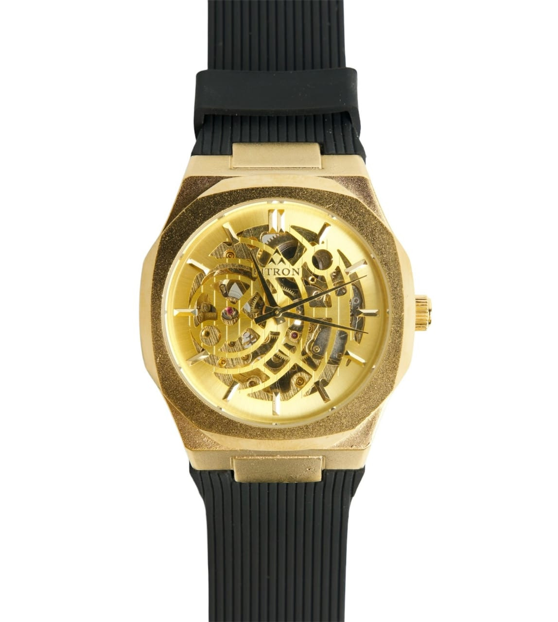 Fitron Men’s Mechanical Watch with Gold- Colored Case and Black Rubber Swatch – Luxury Analog Timepiece