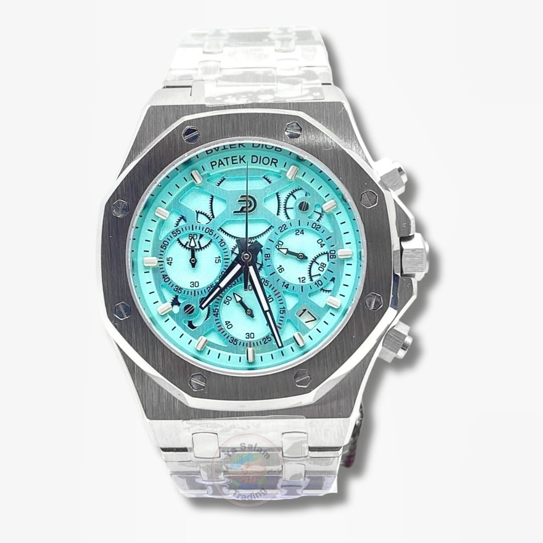 Patek Dior Watch with Turquoise Dial – Elegant Stainless Steel Swiss Timepiece