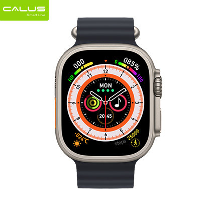 Calus HW8 Ultra Max Smartwatch features a large display, allows Bluetooth calling and NFC functionality, and includes heart rate and blood oxygen level monitoring.
