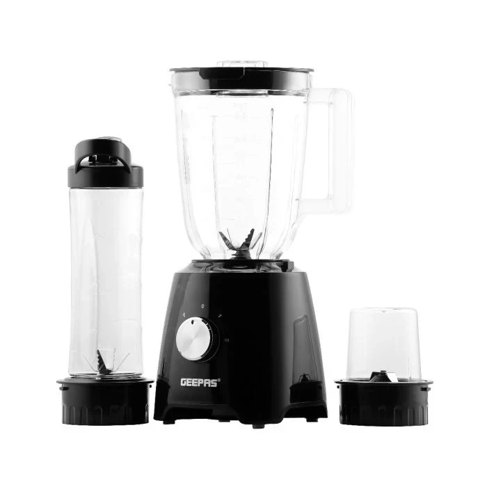 Geepas 3-in-1 Super Blender GSB44033 comes with a 1.5L and 500ml BPA-free jars. It features two speed settings along with a pulse function.