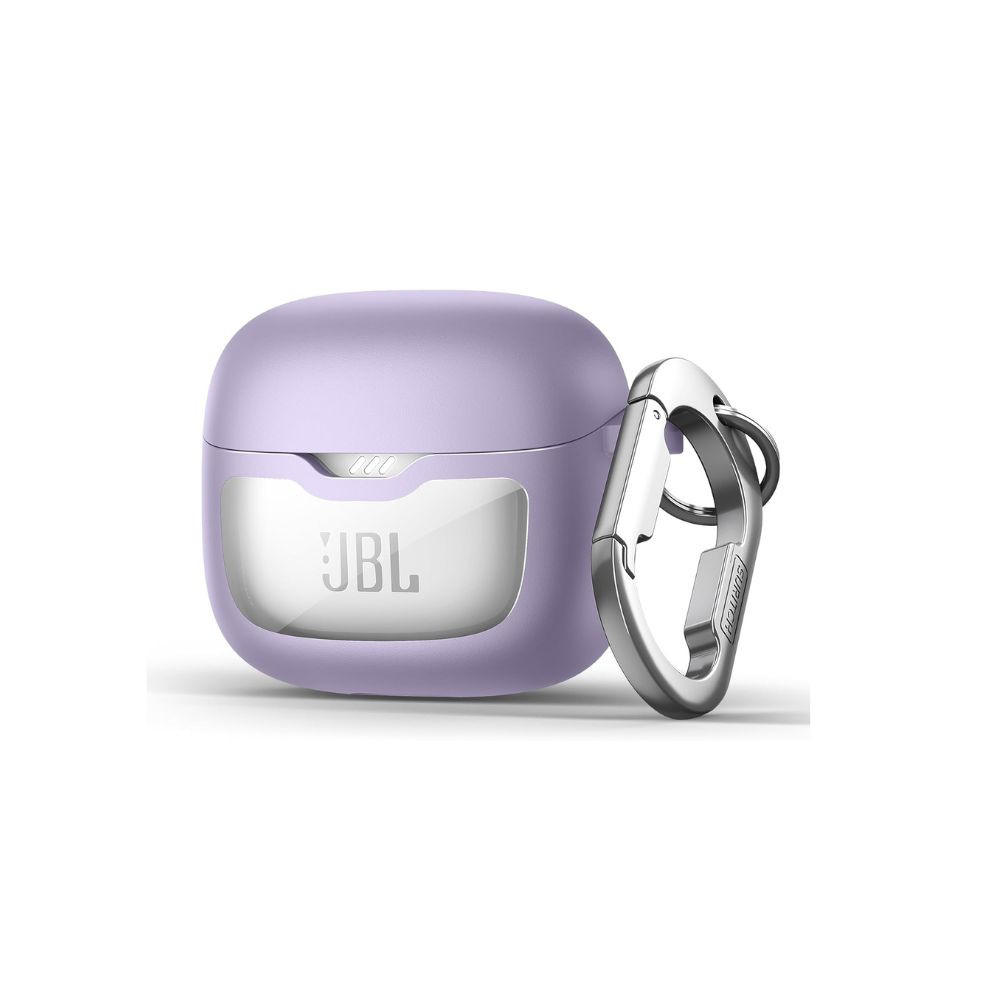 Case for JBL Tune Flex 2 / JBL Tune Flex Earbuds, Shockproof Magnetic Headphone Cover, Rugged Bumper Case with Carabiner Cleaning Kit Removal Tool, Purple