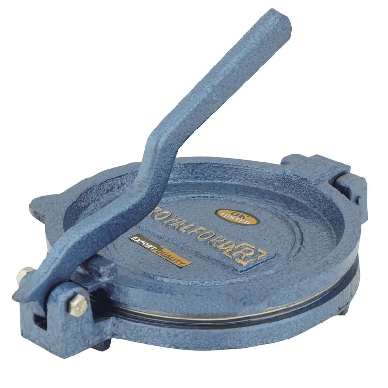 Royalford RF10407 Chapati Press with an 18.5cm heavy cast iron body, a durable stainless steel plate, great for making roti, poori, and tortilla, features an easy grip handle and a non-slip base.