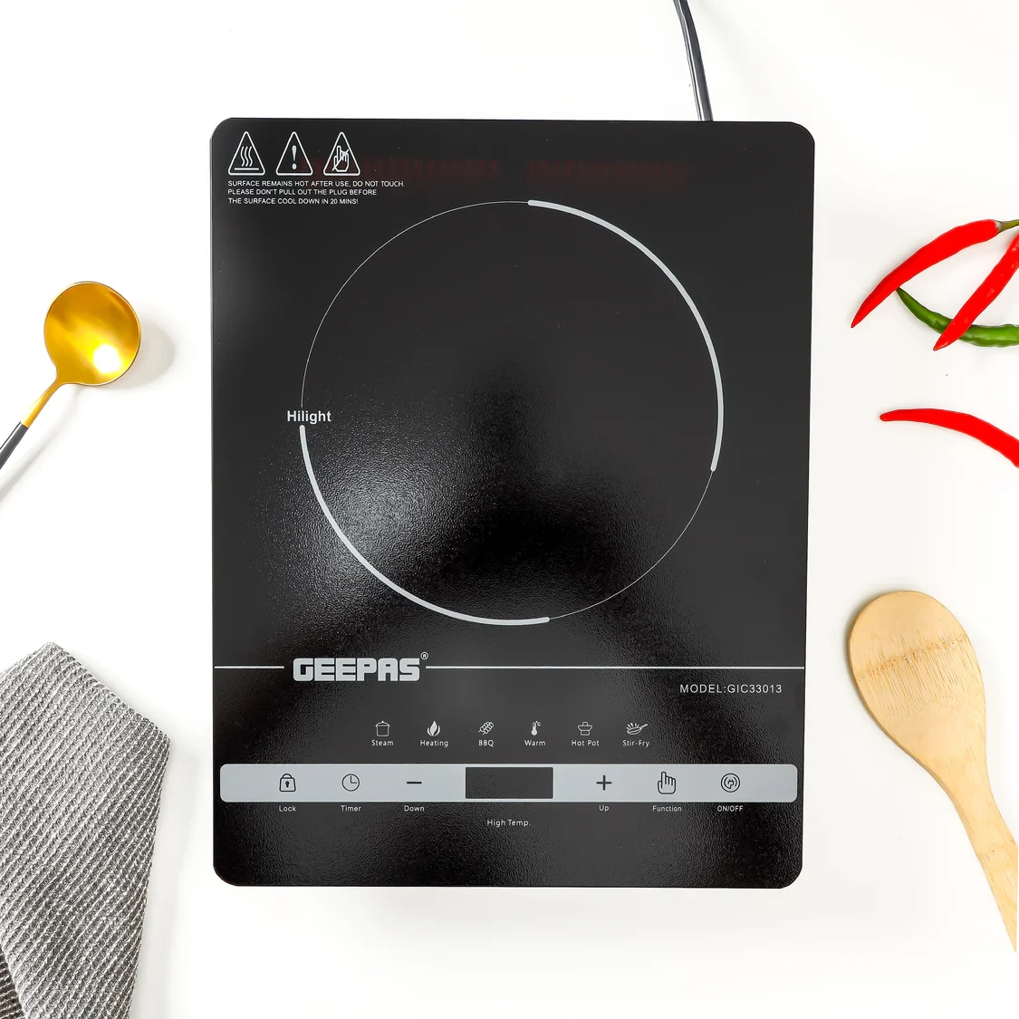 Geepas Digital Infrared Cooker GIC33013  2000 Watts Ceramic Heater  Touch Panel Controls  LED Screen  10 Different Power Settings  Timer Function and Safety Features