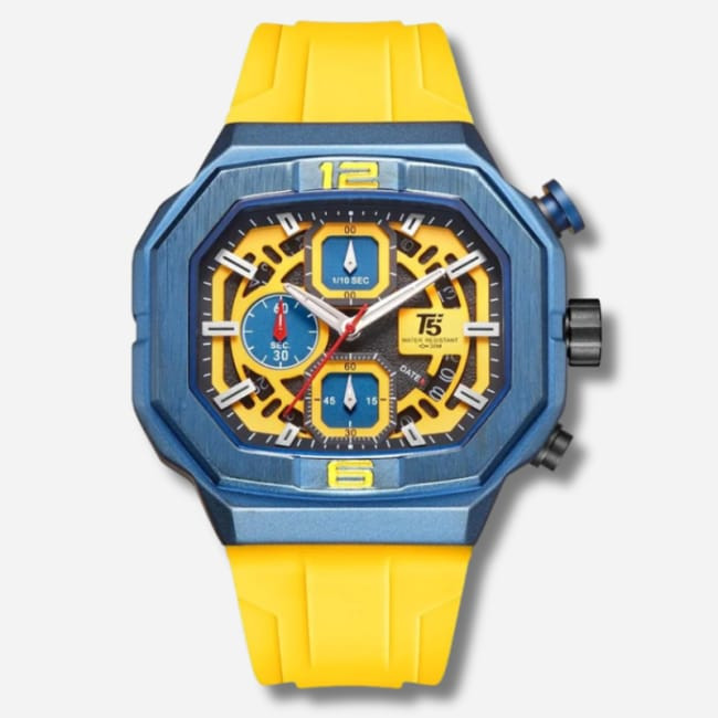 T5 Men's Quartz Chronograph Sports Watch with Yellow Silicon Band