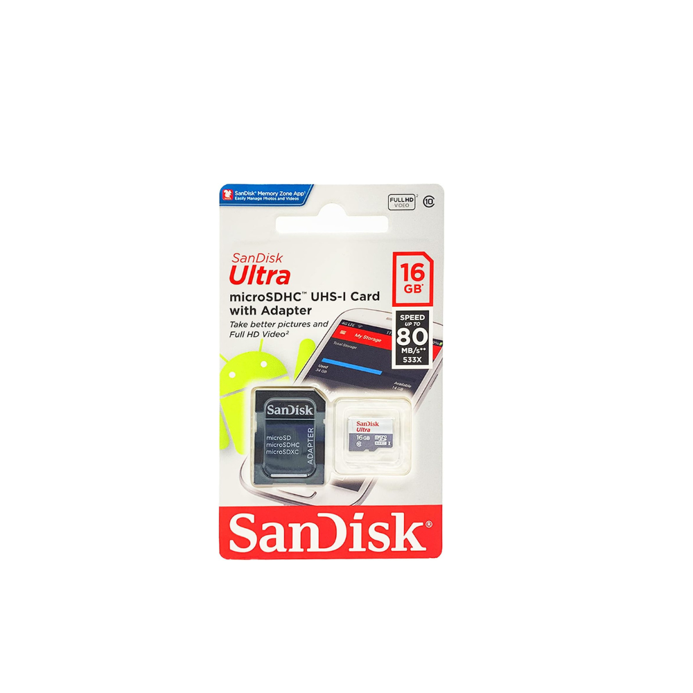 Sandisk Micro SDHC 16GB Ultra Class 10 + Adaptor