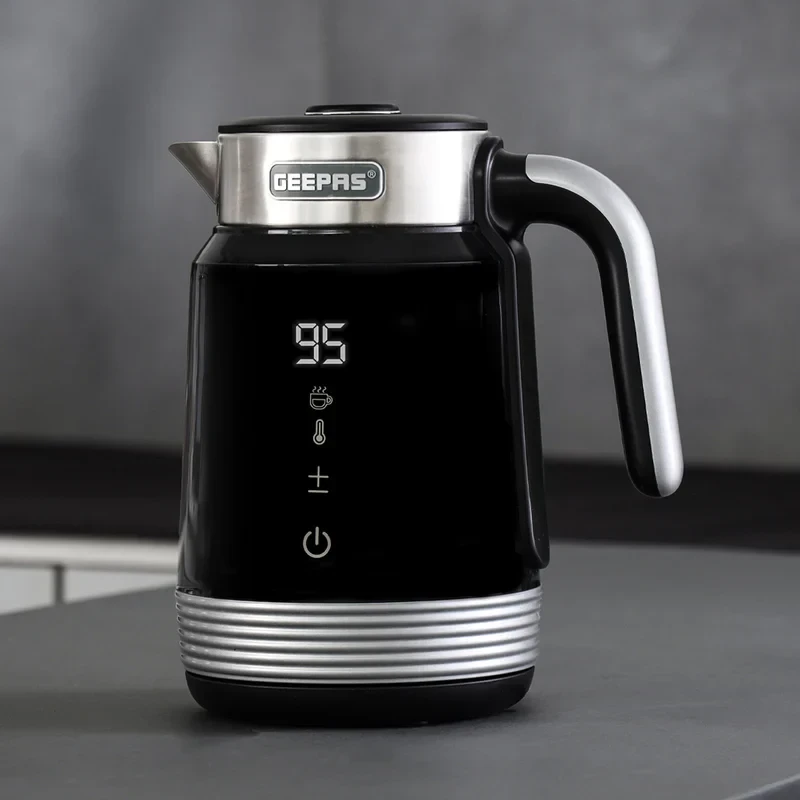 Geepas Smart Stainless Steel Kettle 1.7L GK38034 features WiFi and voice app control, smart temperature settings, fast boiling, auto shut-off, and a durable design.