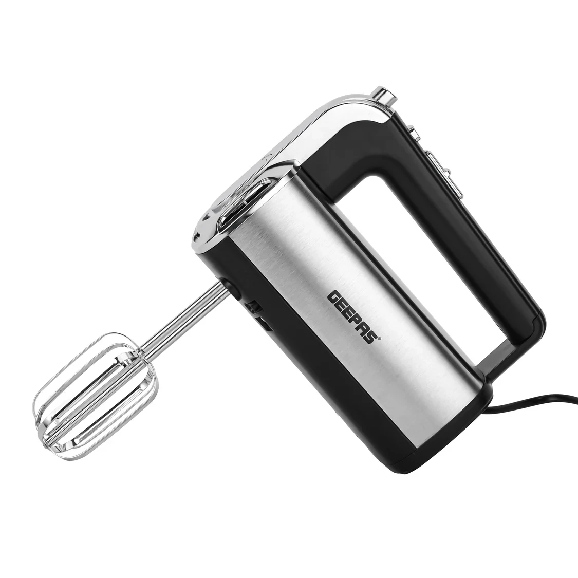 Geepas Hand Mixer GHM2001 is a 400W powerful electric hand mixer that offers 5 speed settings and a turbo function for extra power. It comes with stainless steel beaters and has a lightweight design, 