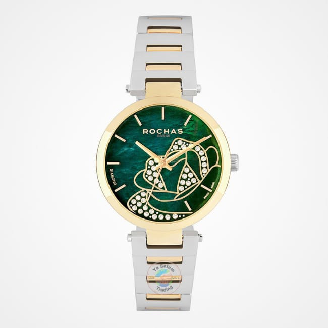 Rochas Ladies Analog Watch with Green Mother- of- Pearl Dial – Elegant Stainless Steel Women’s Timepiece