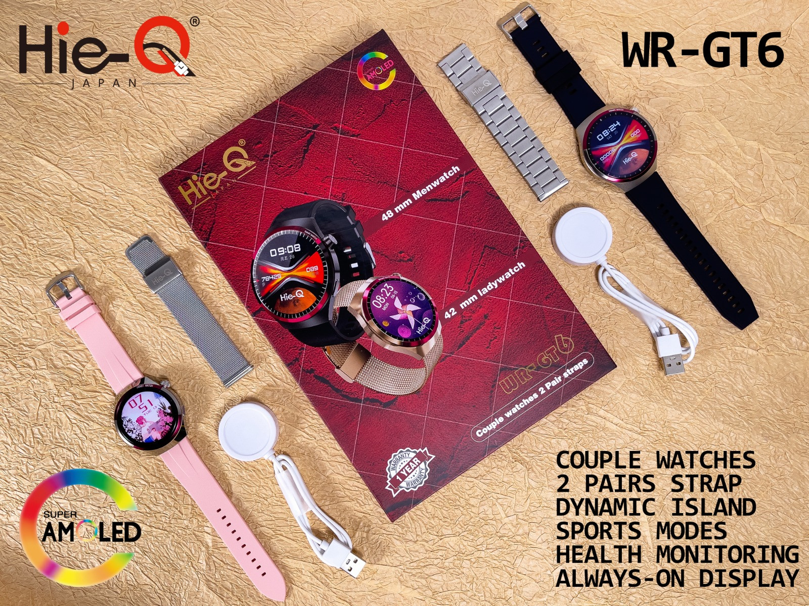 HIE- Q WR- GT6 Smart Watch for Women & Men Bluetooth Calling HD Display Health & Fitness Monitoring Customizable Straps & Watch Faces