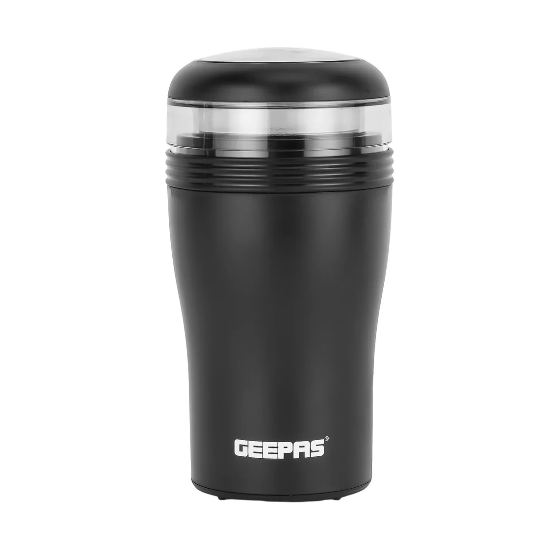 Geepas Coffee Grinder GCG41022 features a 150W strong motor, a sturdy jar, a plastic housing with a stainless steel blade, an ergonomic handle for comfortable use, a press-down operation for easy grin