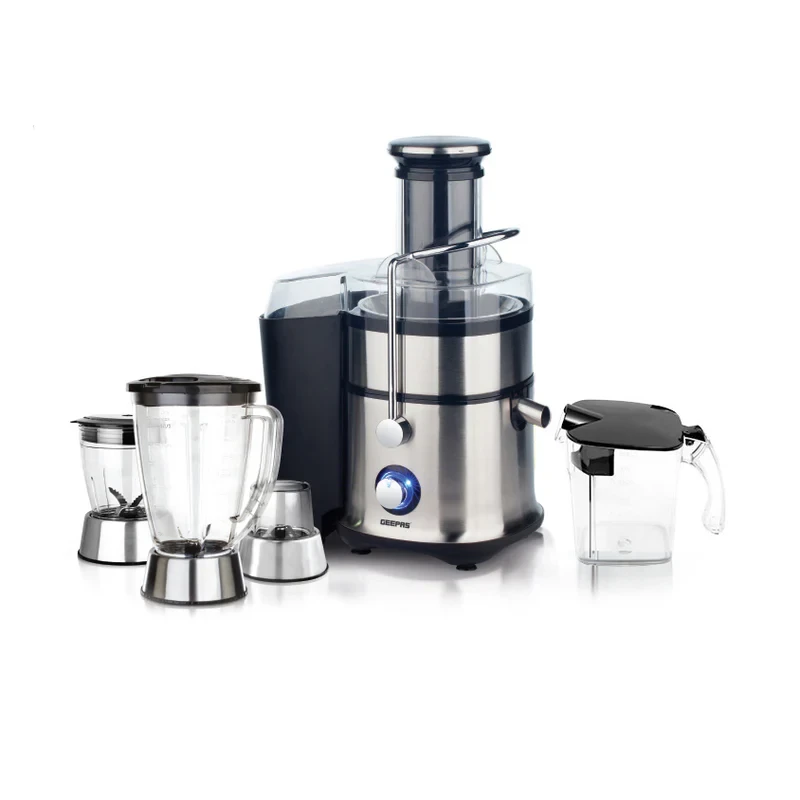Geepas 4-in-1 Juicer and Blender GSB5451  800W Strong Motor  Made of Stainless Steel  Big Feeding Tube  Two Speed Settings and Pulse Function  Can Be Used as a Juicer, Blender, Grinder, and Chopper  J