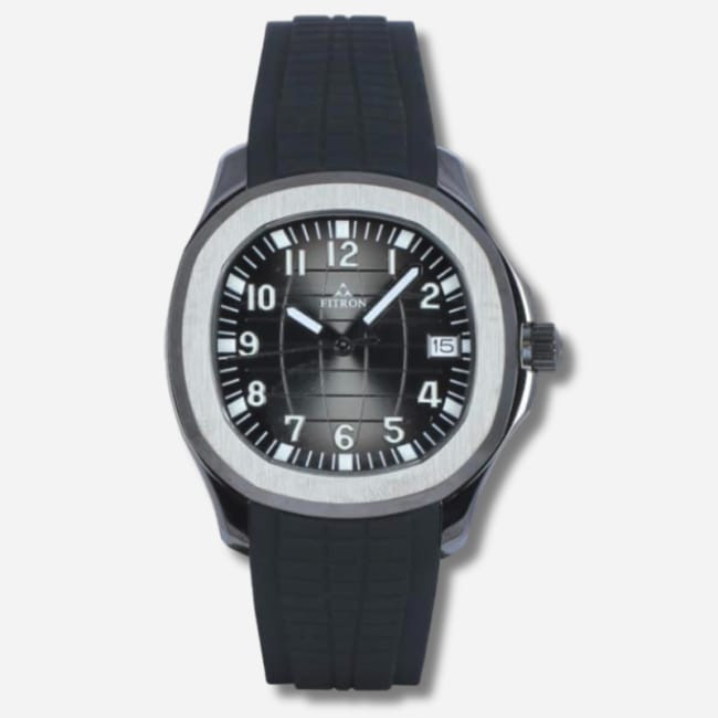 Fitron Men’s Quartz Watch with Black Rubber Swatch – Dégagé Stainless Steel Analog Timepiece