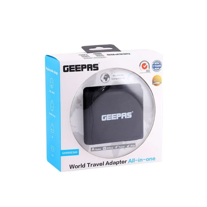 Geepas Universal Adapter for Smartphones, Cameras and Other Devices Works in More Than 150 Countries with a 5V, 2.1A Output.